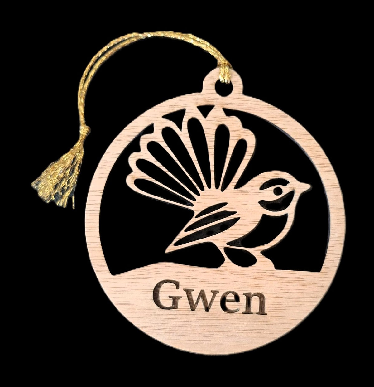 Personalised Kiwiana Christmas Decorations – Wooden Fantail