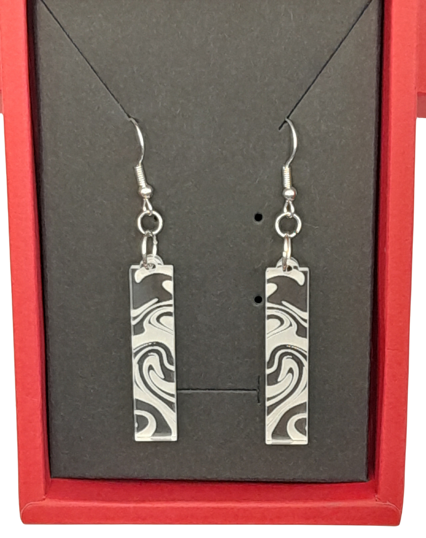 Rectangle earrings - laser cut and engraved swirl