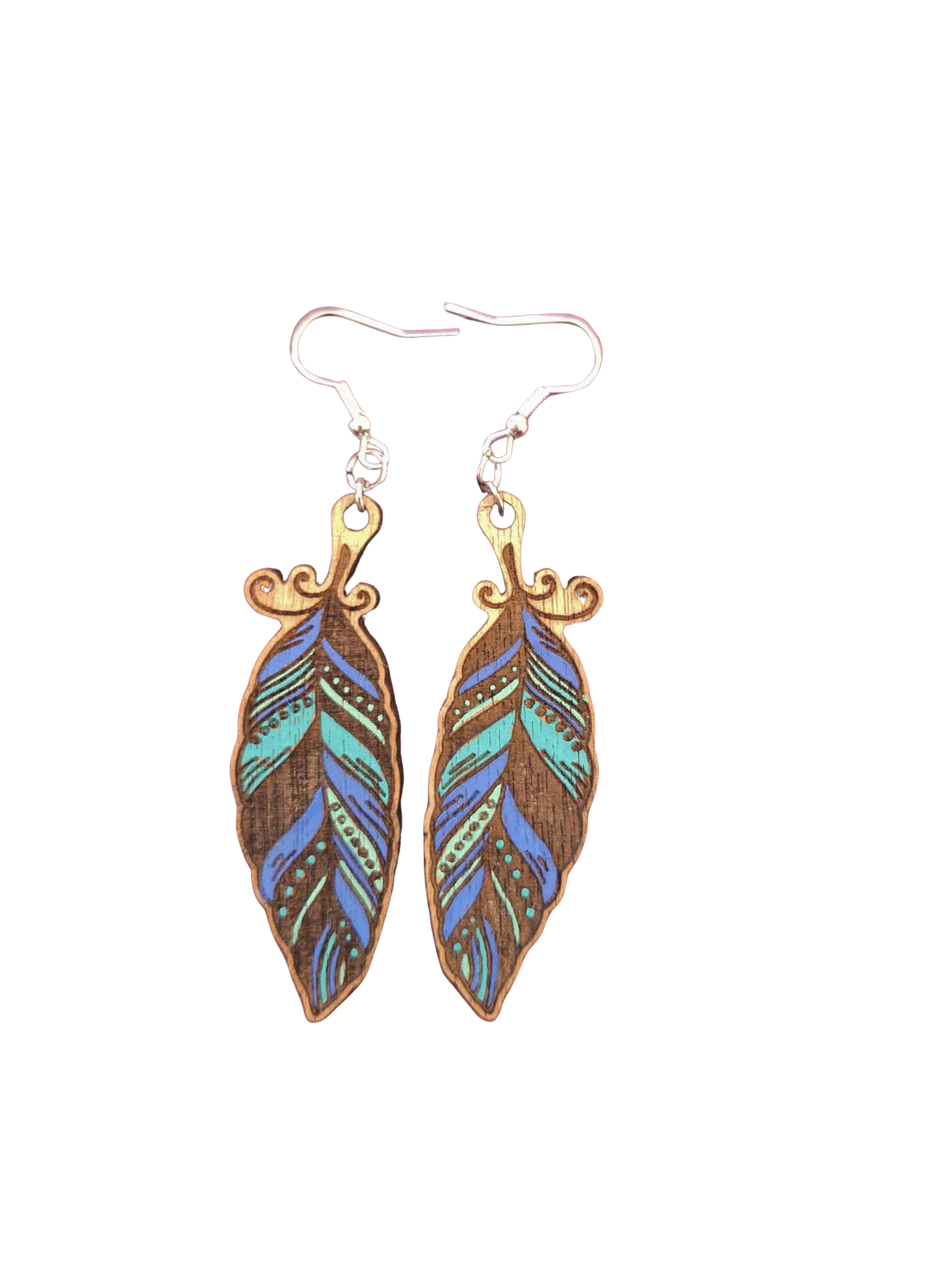 Feather earrings - hand painted wood