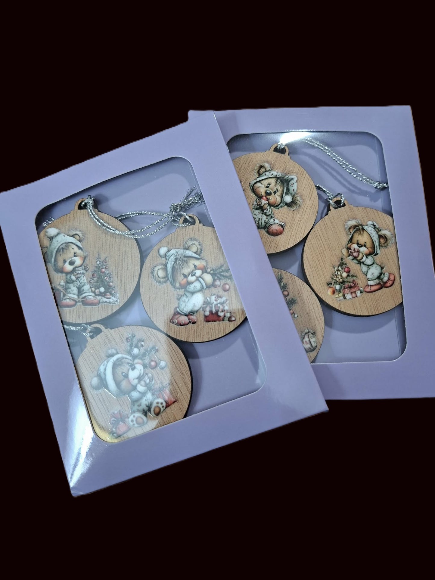 Set of six small wooden decorations