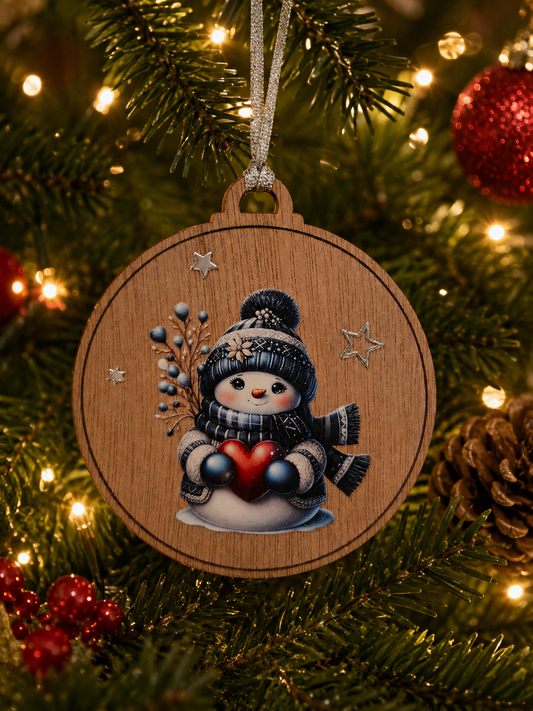 Blue Snowman with Red Heart Decoration