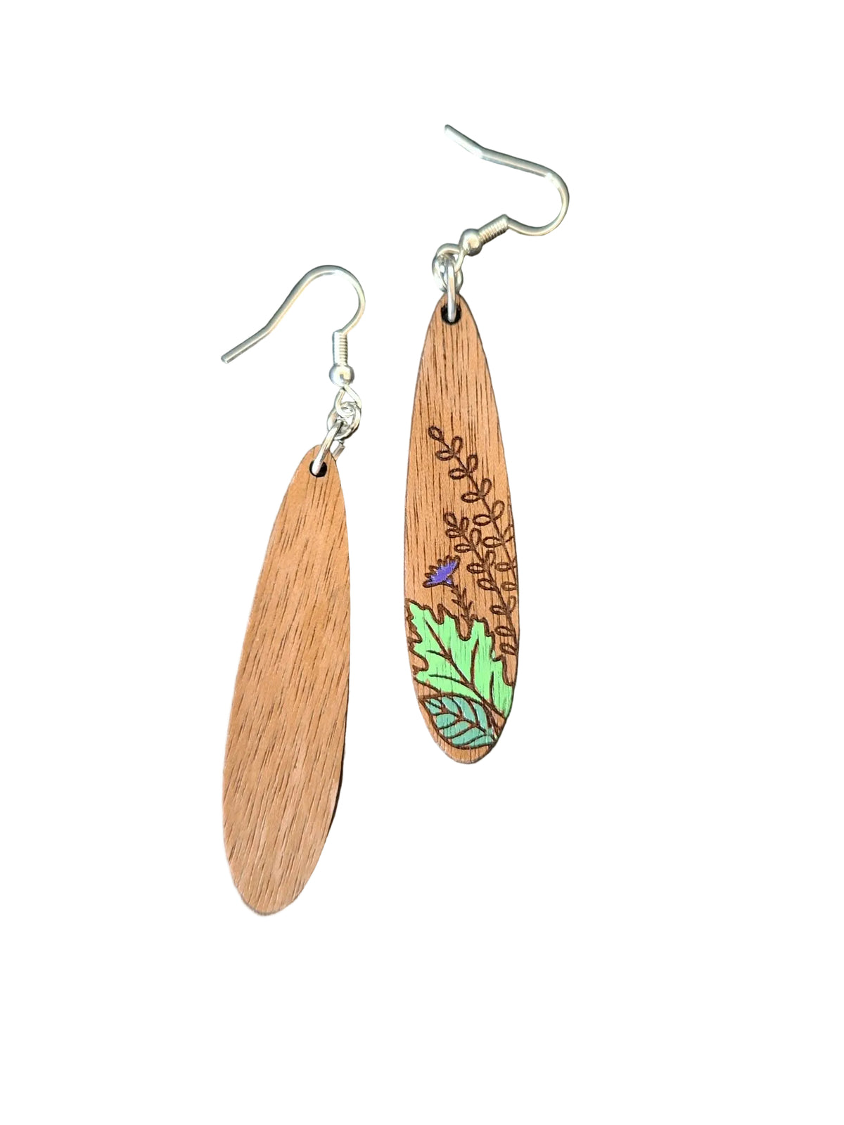 Handmade Wooden Leaf Earrings – Hand Painted Jewellery