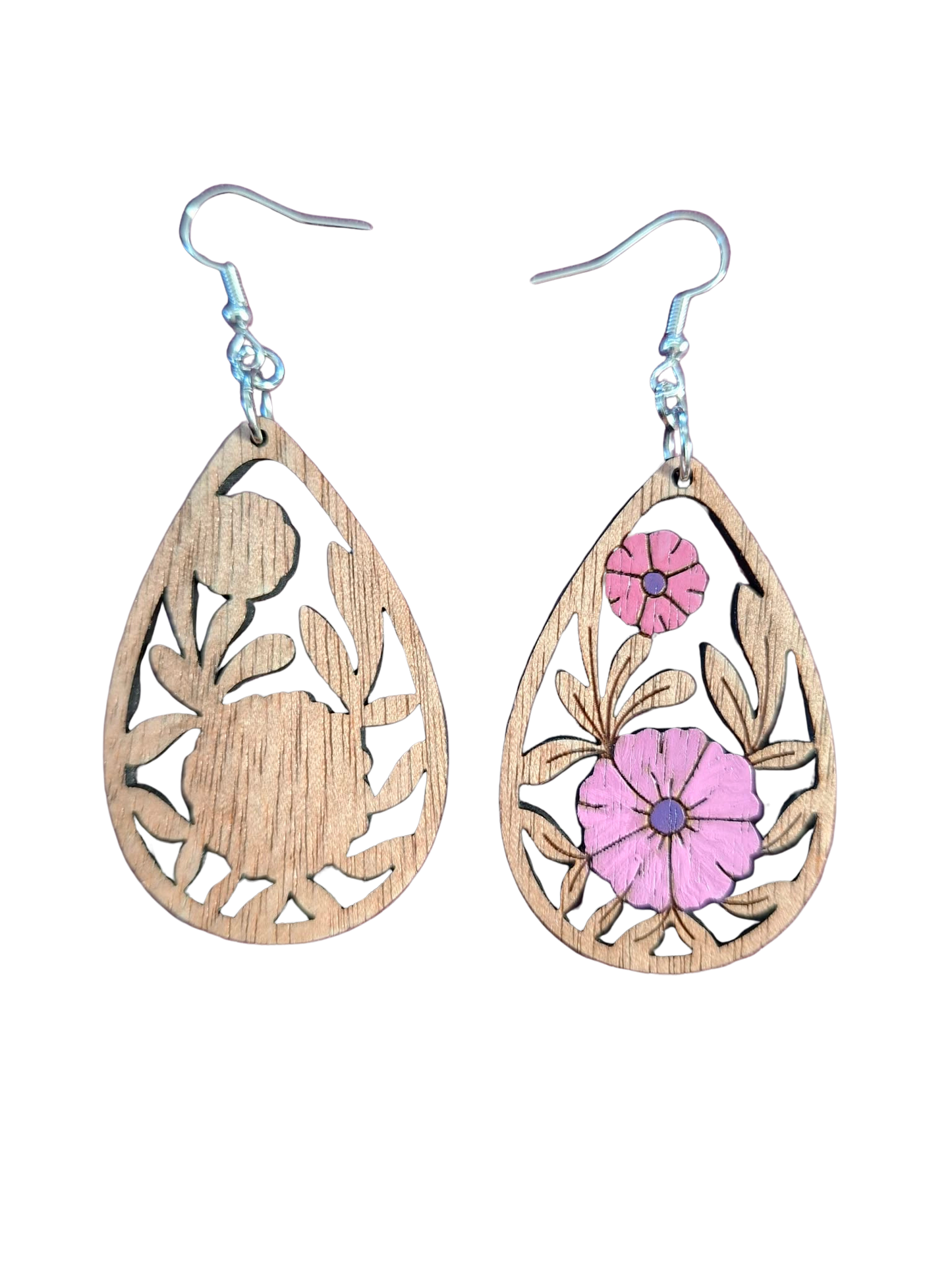 Wooden hand painted flower earrings