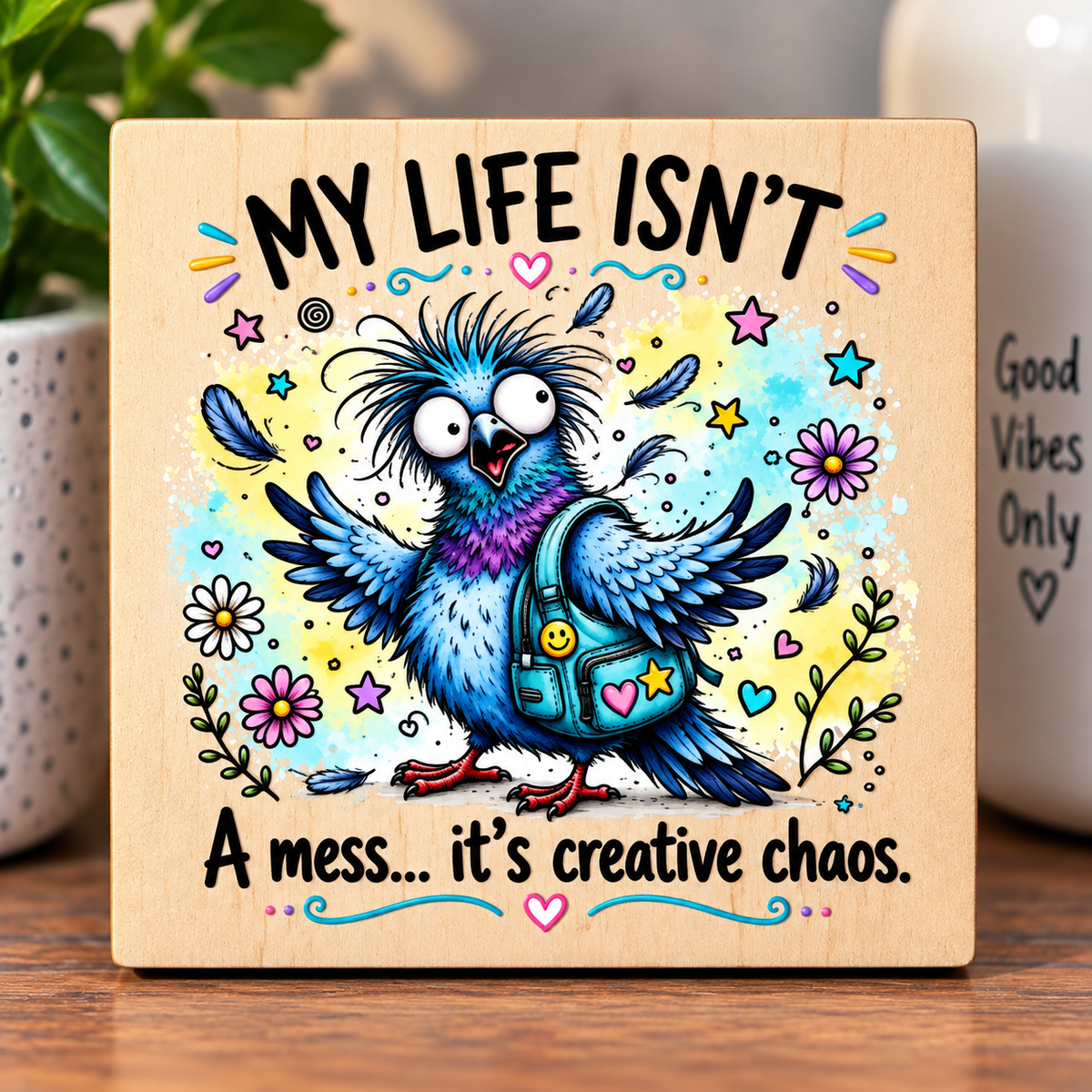 My Life Isn’t a Mess… It’s Creative Chaos – Funny Wooden Fridge Magnet