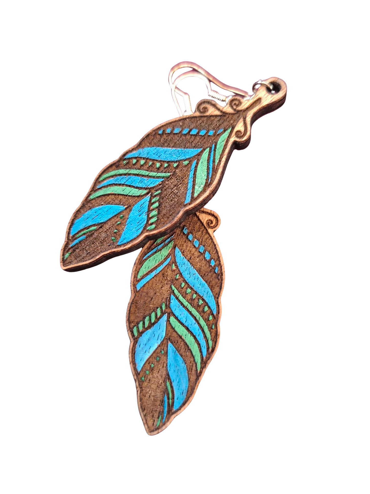 Feather earrings - hand painted wood