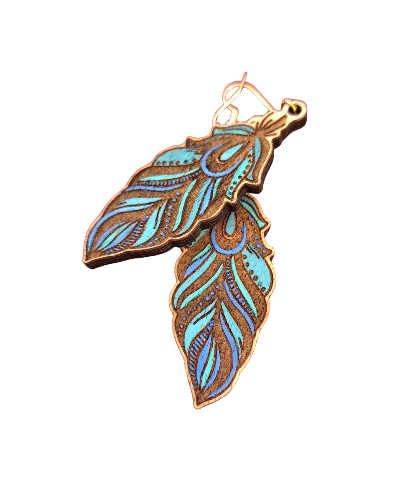 Feather earrings - hand painted wood