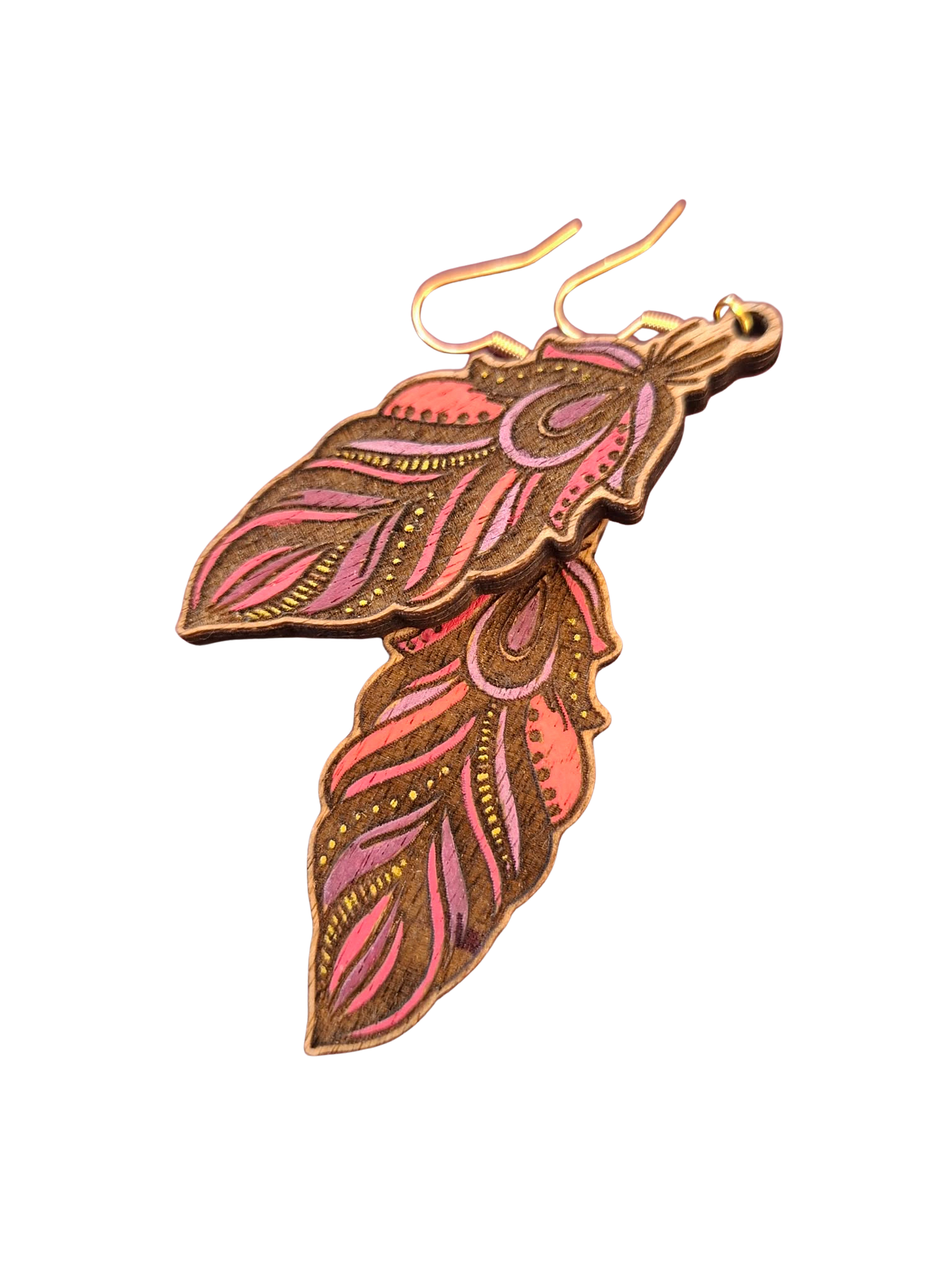 Feather earrings - hand painted wood