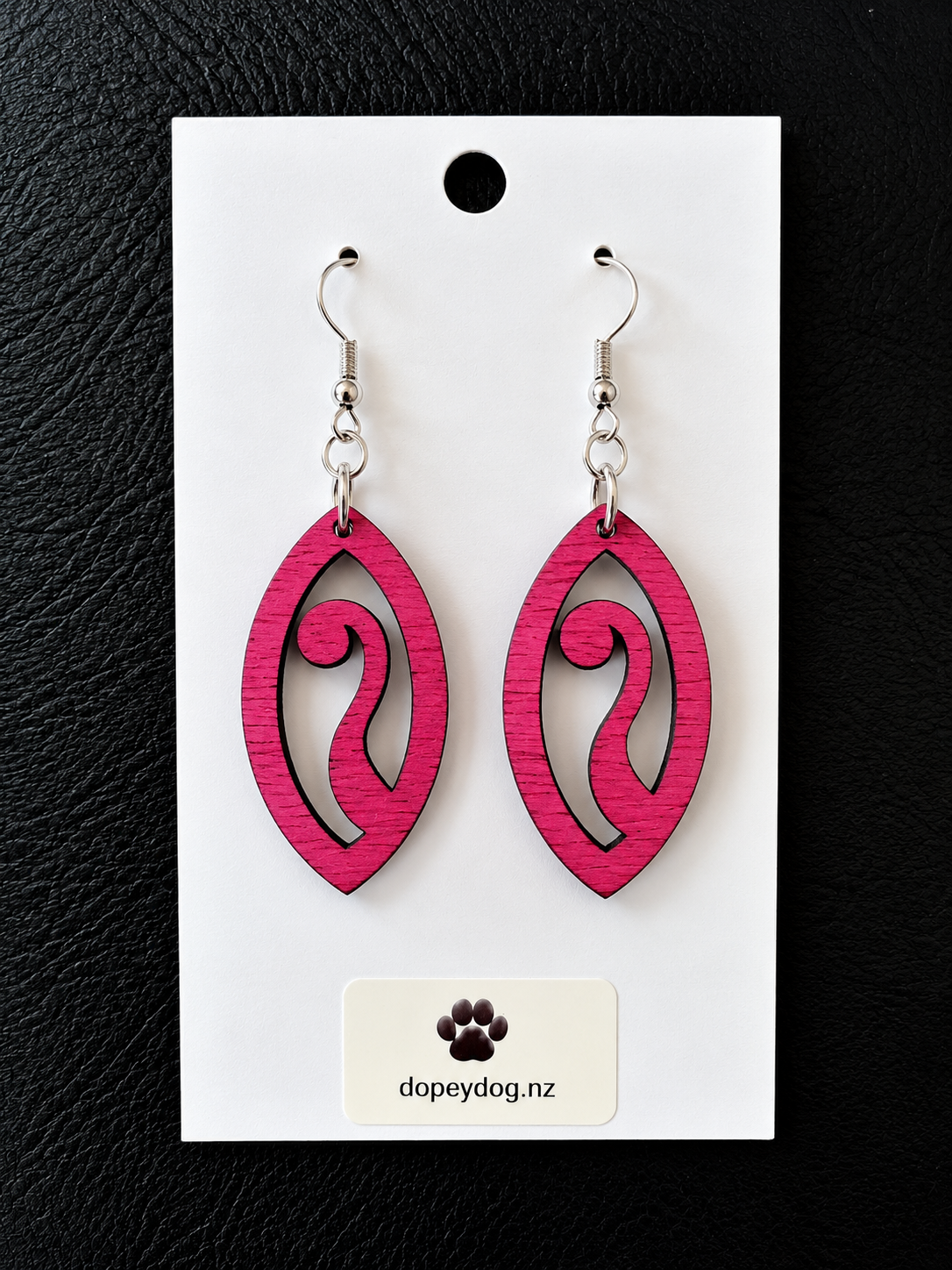 Hot Pink Hand-Painted Koru Wooden Earrings NZ Made