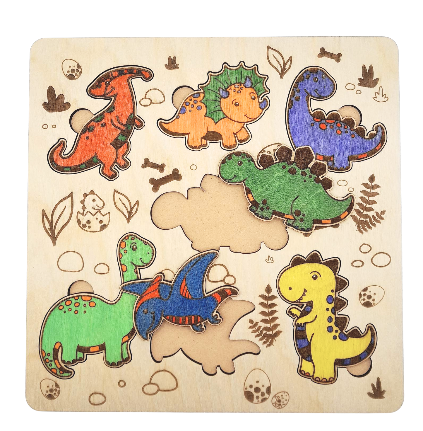 Dinosaur jigsaw puzzle - handmade and painted