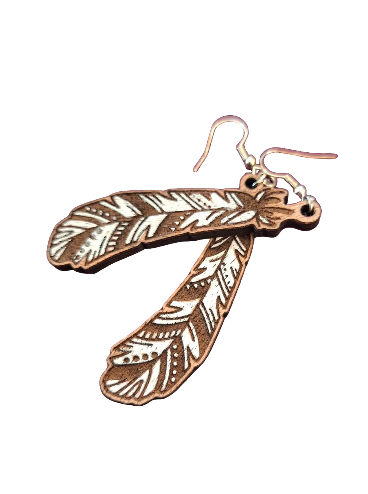 Handcrafted Wooden Feather Earrings – Hand Painted Nature Inspired Jewellery