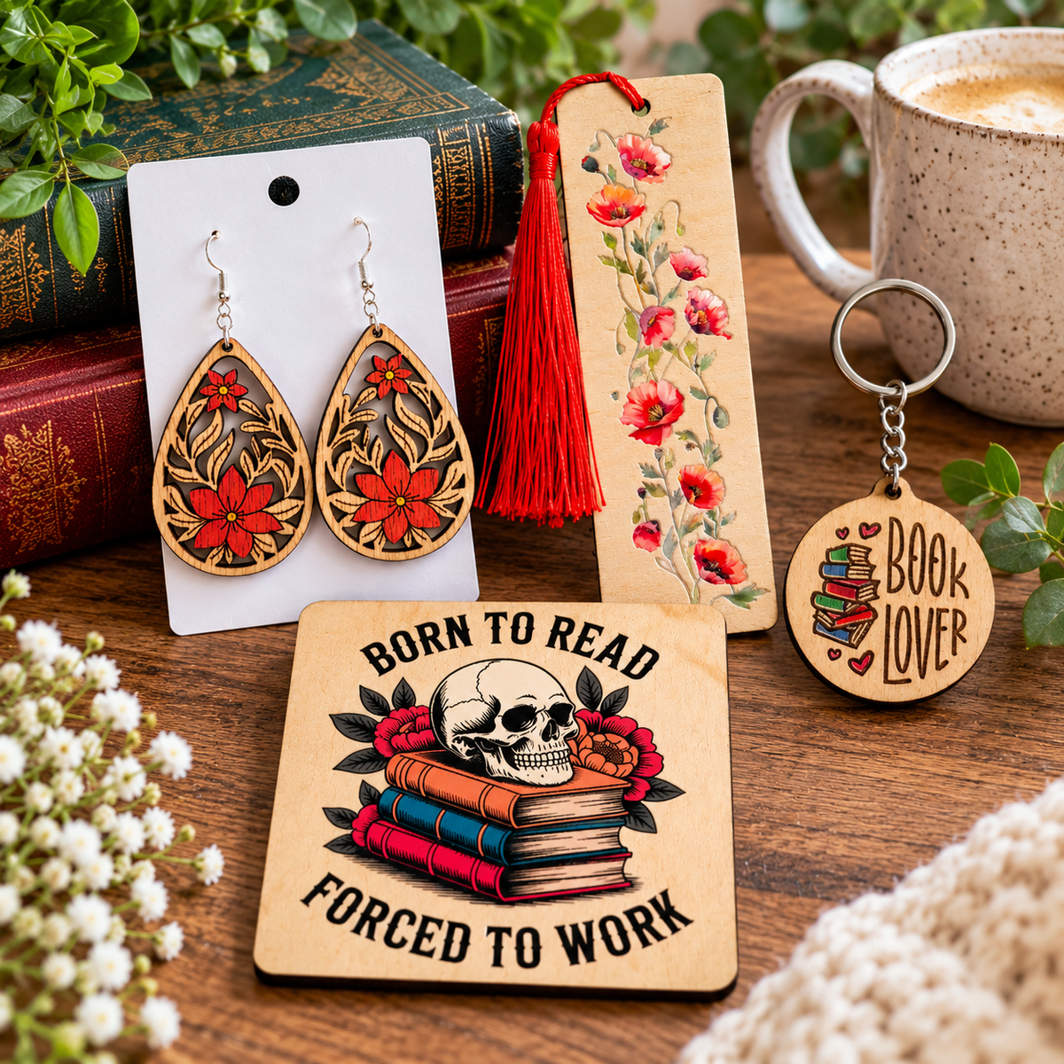 Red Book Lover Gift Set – NZ Made Bookmark, Earrings, Keyring & Magnet