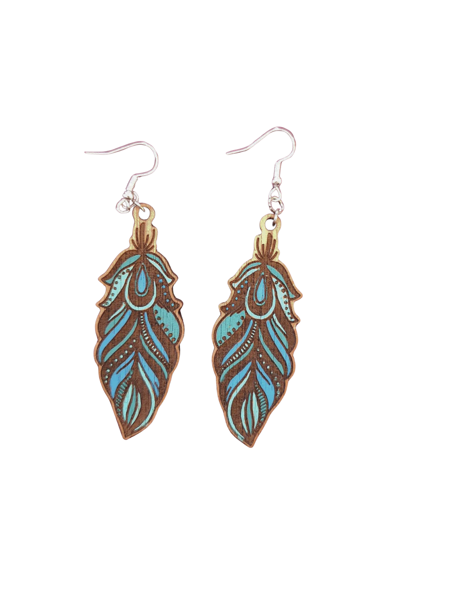 Feather earrings - hand painted wood