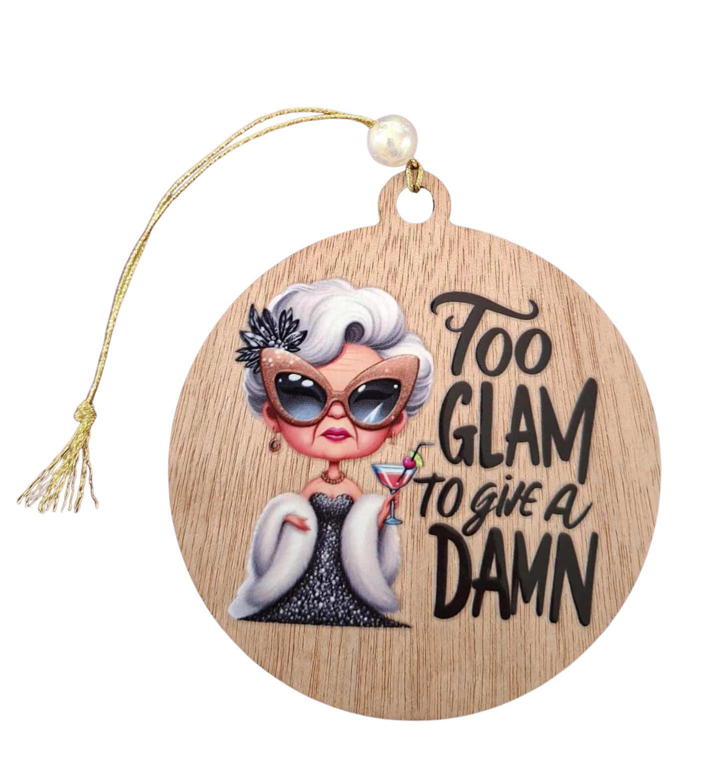Too glam to give a damn small hanging sign
