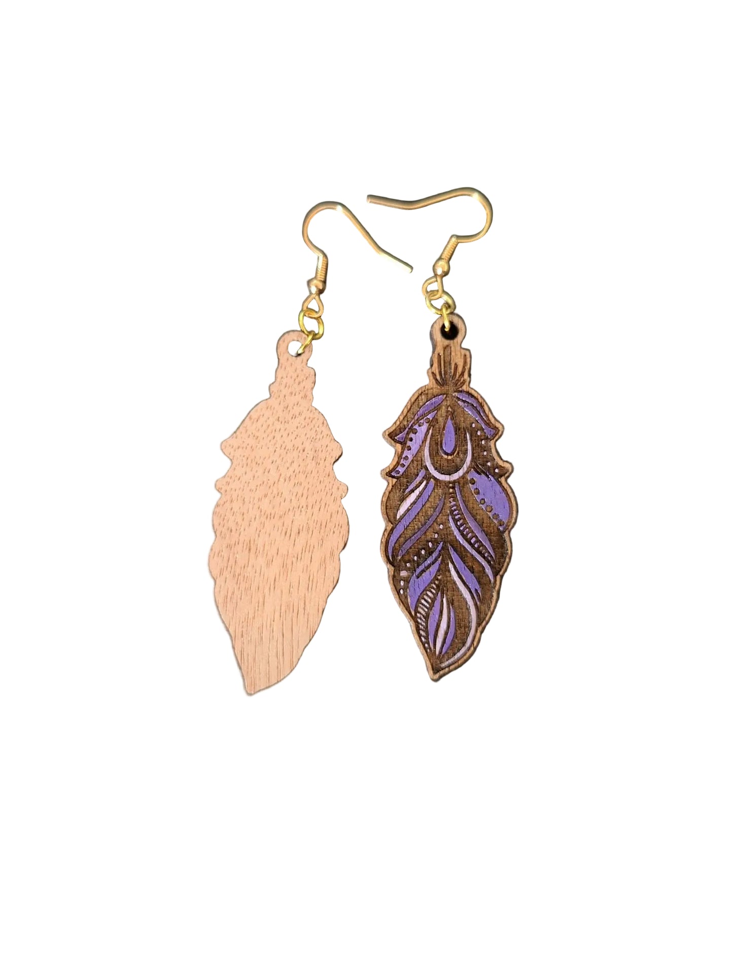 Handcrafted Wooden Feather Earrings – Hand Painted Nature Inspired Jewellery