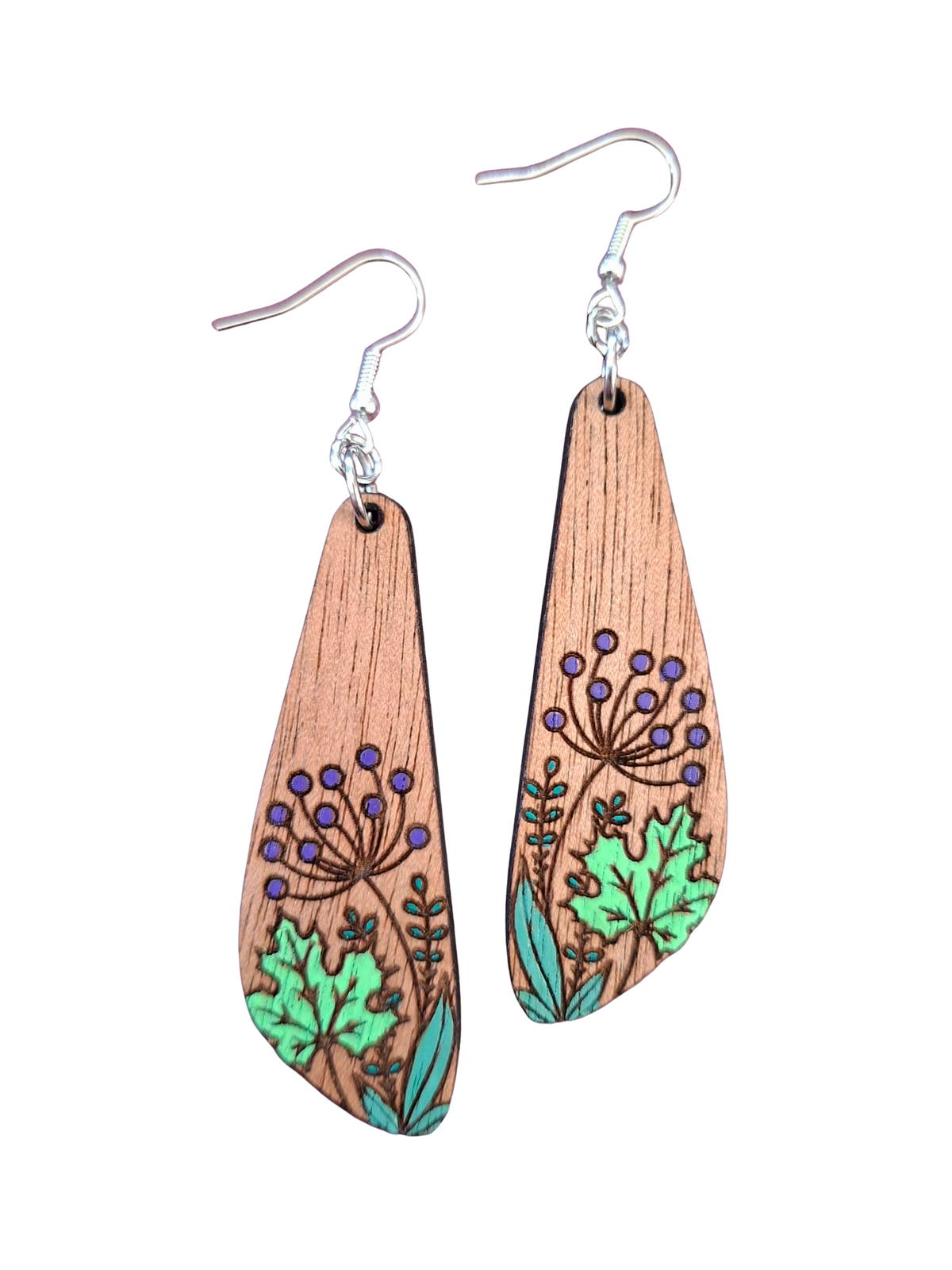Handmade Wooden Leaf Earrings – Hand Painted Jewellery