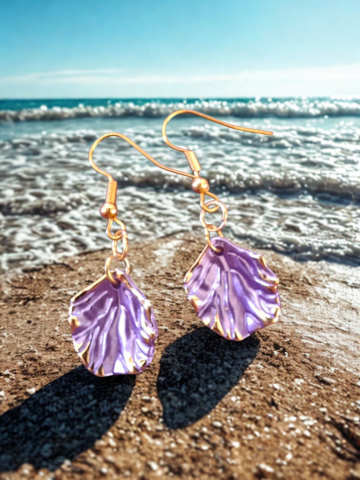 Gold edged shell shaped earrings - 11 colours to choose from