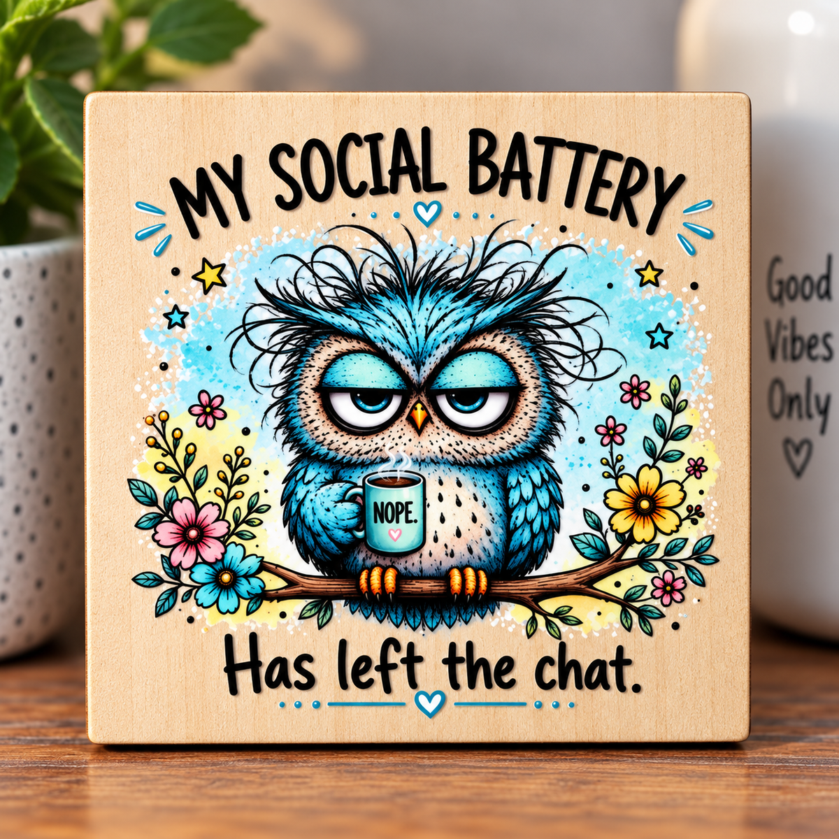 My Social Battery Has Left the Chat – Funny Wooden Fridge Magnet