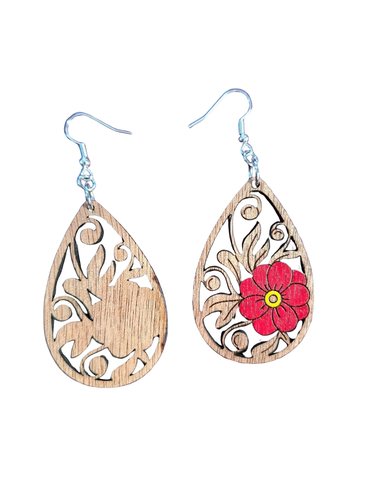 Wooden hand painted flower earrings