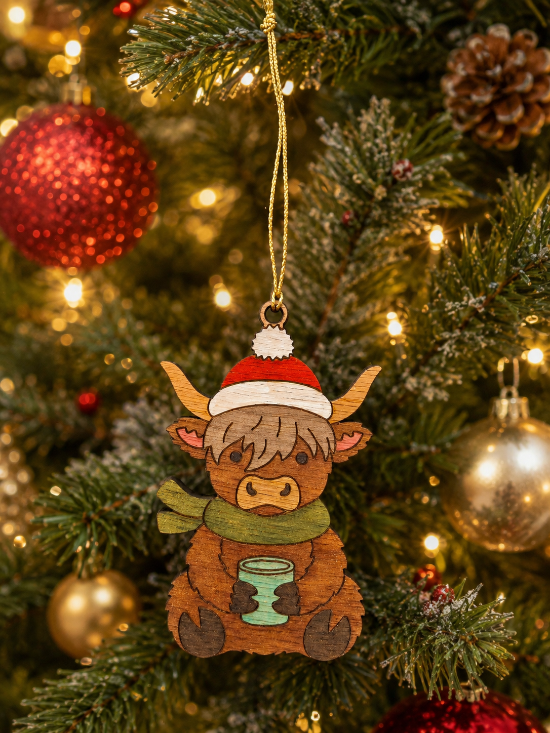 Highland cow - set of five hanging decorations
