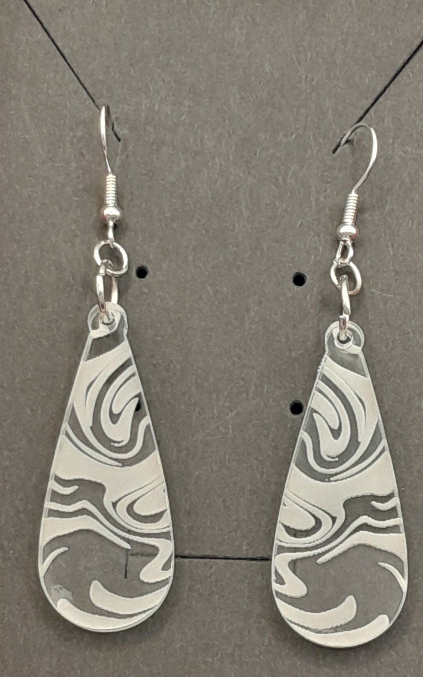 Teardrop earrings - laser cut and engraved swirl