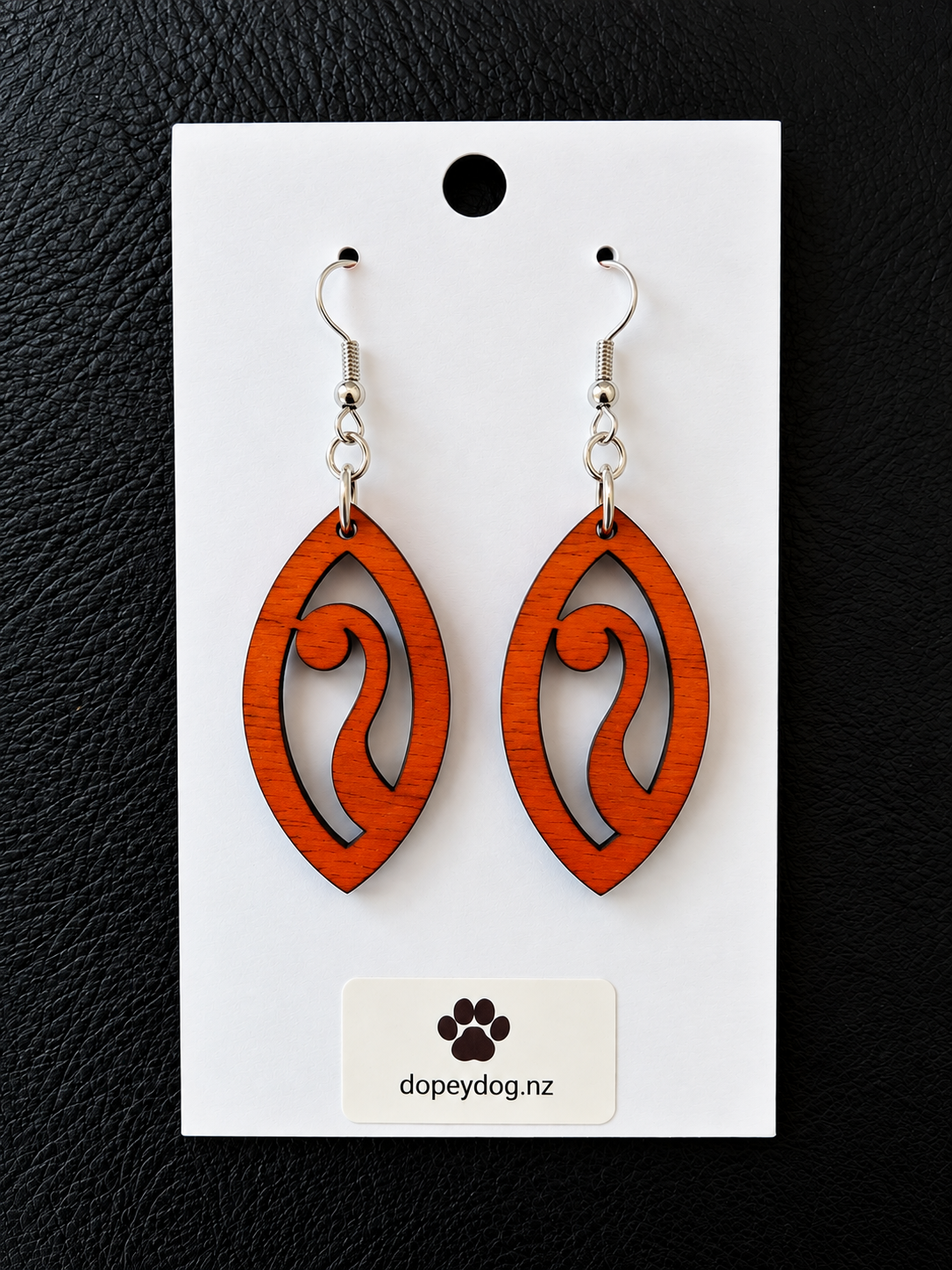 Deep Orange Hand-Painted Koru Wooden Earrings NZ Made