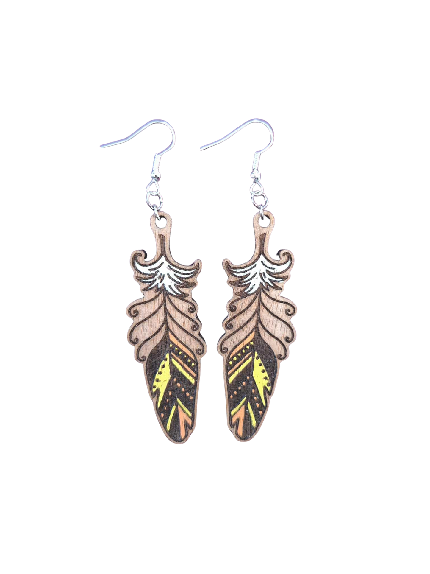 Feather earrings - hand painted wood
