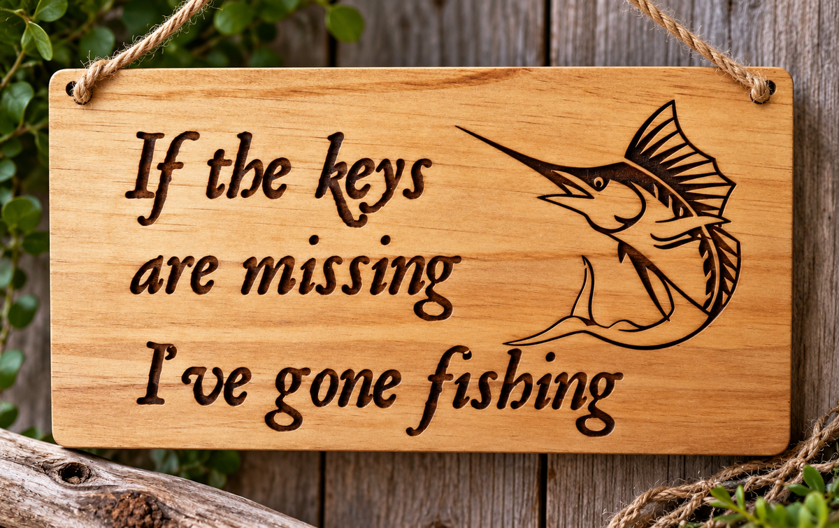If the keys are missing, I've gone fishing pine sign - personalise it for free!
