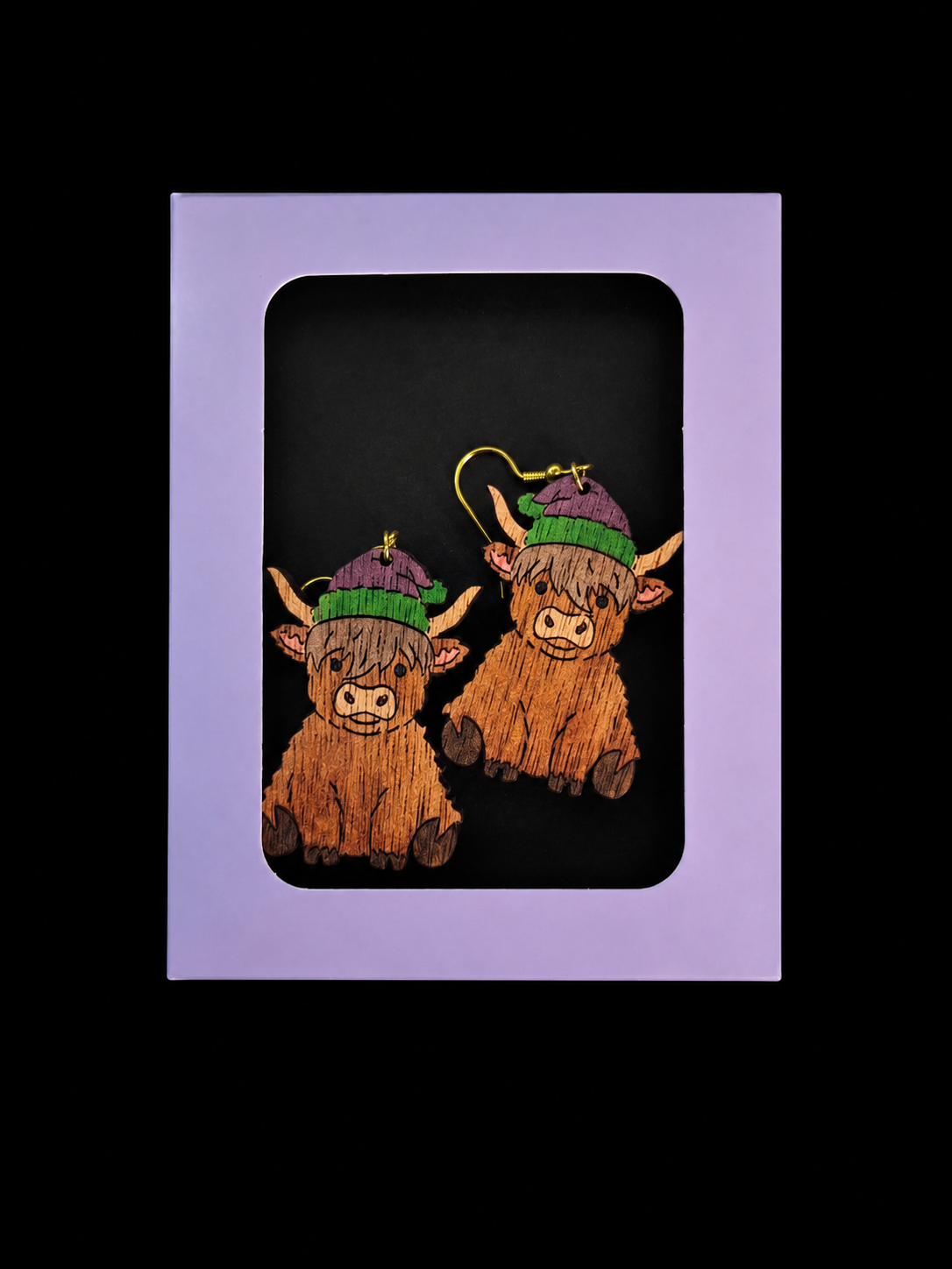 Wooden Highland Cow Earrings