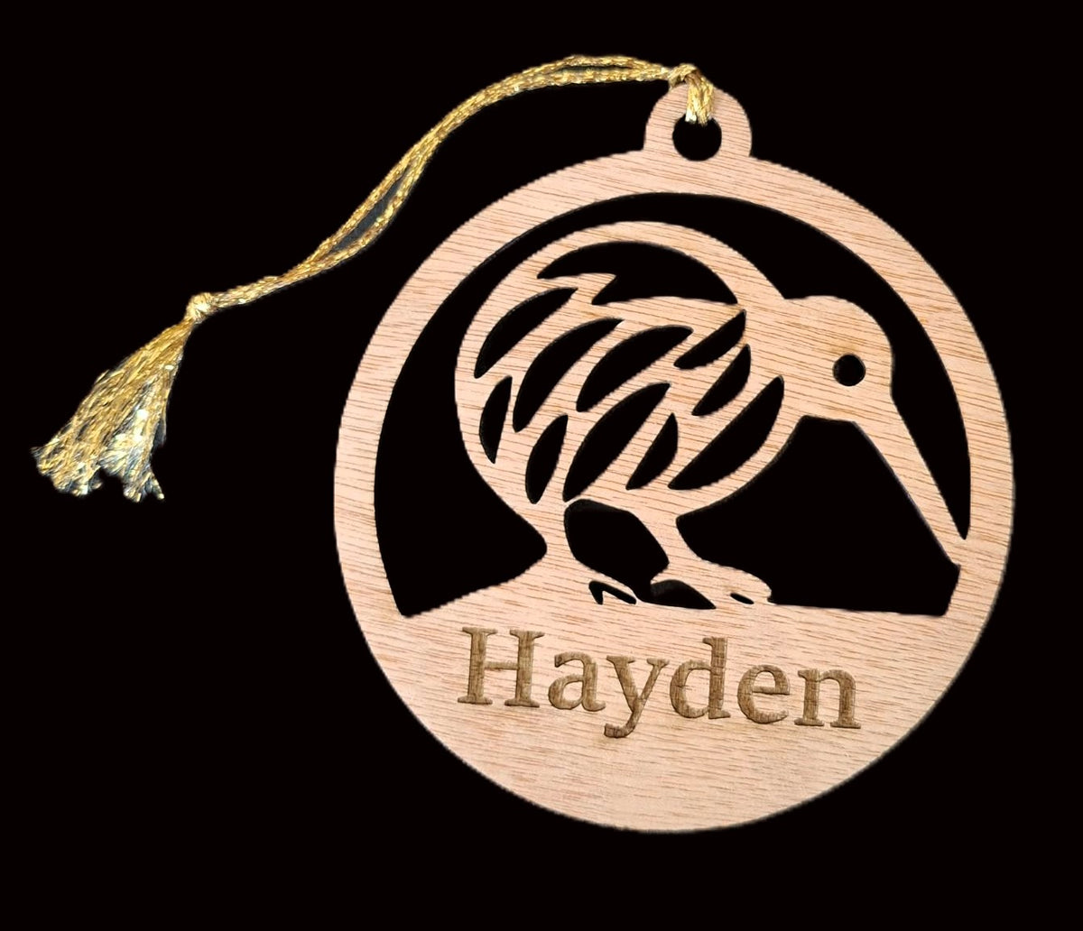 Personalised Kiwiana Christmas Decorations – Wooden Kiwi