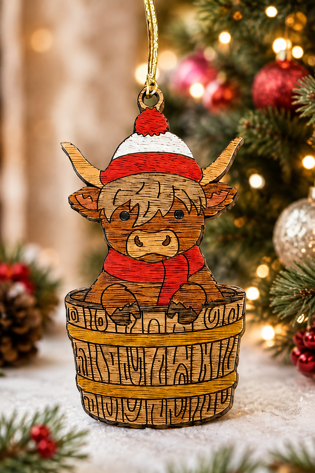 Highland cow - set of five hanging decorations