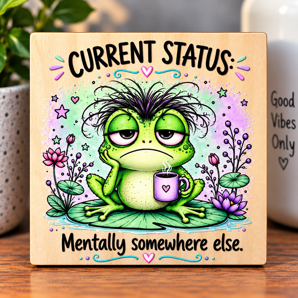 Current Status: Mentally Somewhere Else – Funny Wooden Fridge Magnet