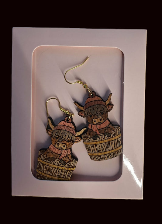 Wooden Highland Cow Earrings