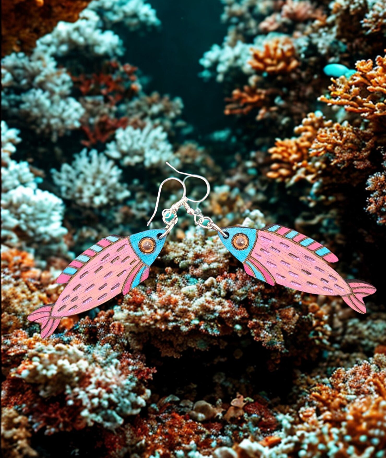 Nature-Inspired Hand-Painted Earrings | Feathers & Fish Collection