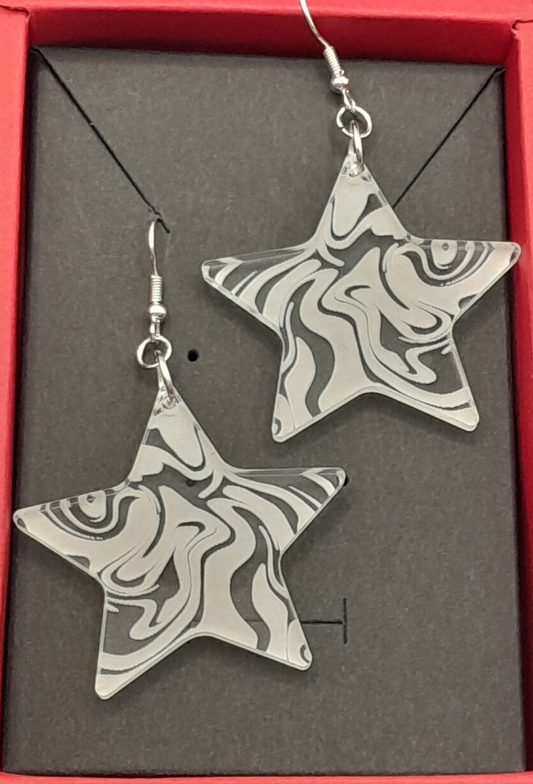 Star earrings - laser cut and engraved swirl