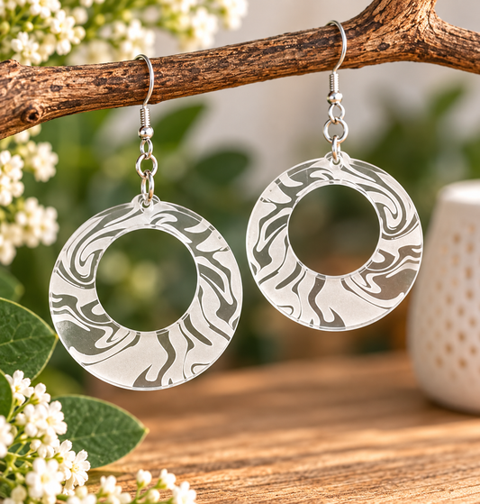 Clear Acrylic Hoop Earrings – Laser Cut & Engraved - Made in NZ