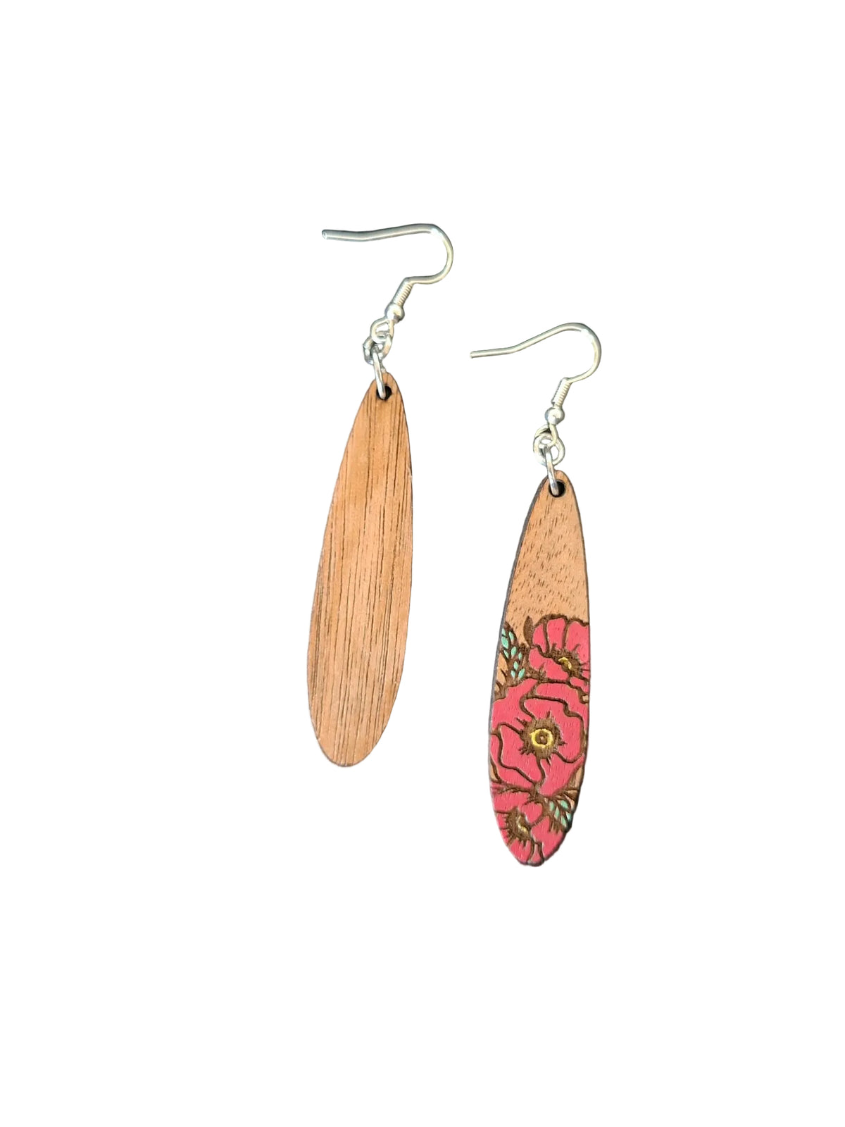 Handmade Wooden Poppy Earrings – Hand Painted Jewellery