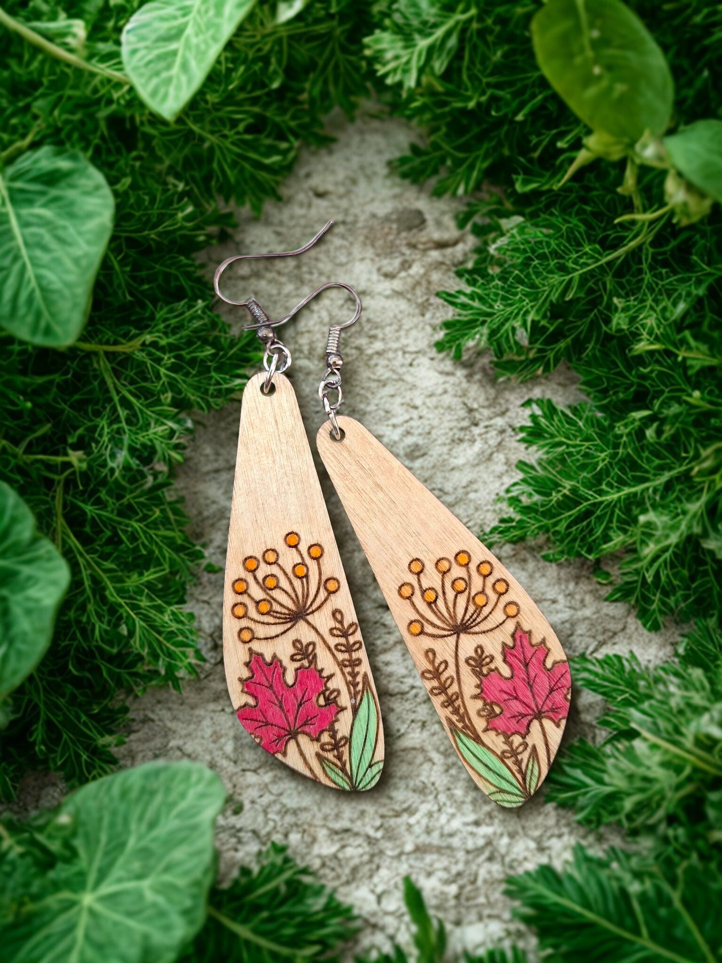 Hand painted wooden earrings