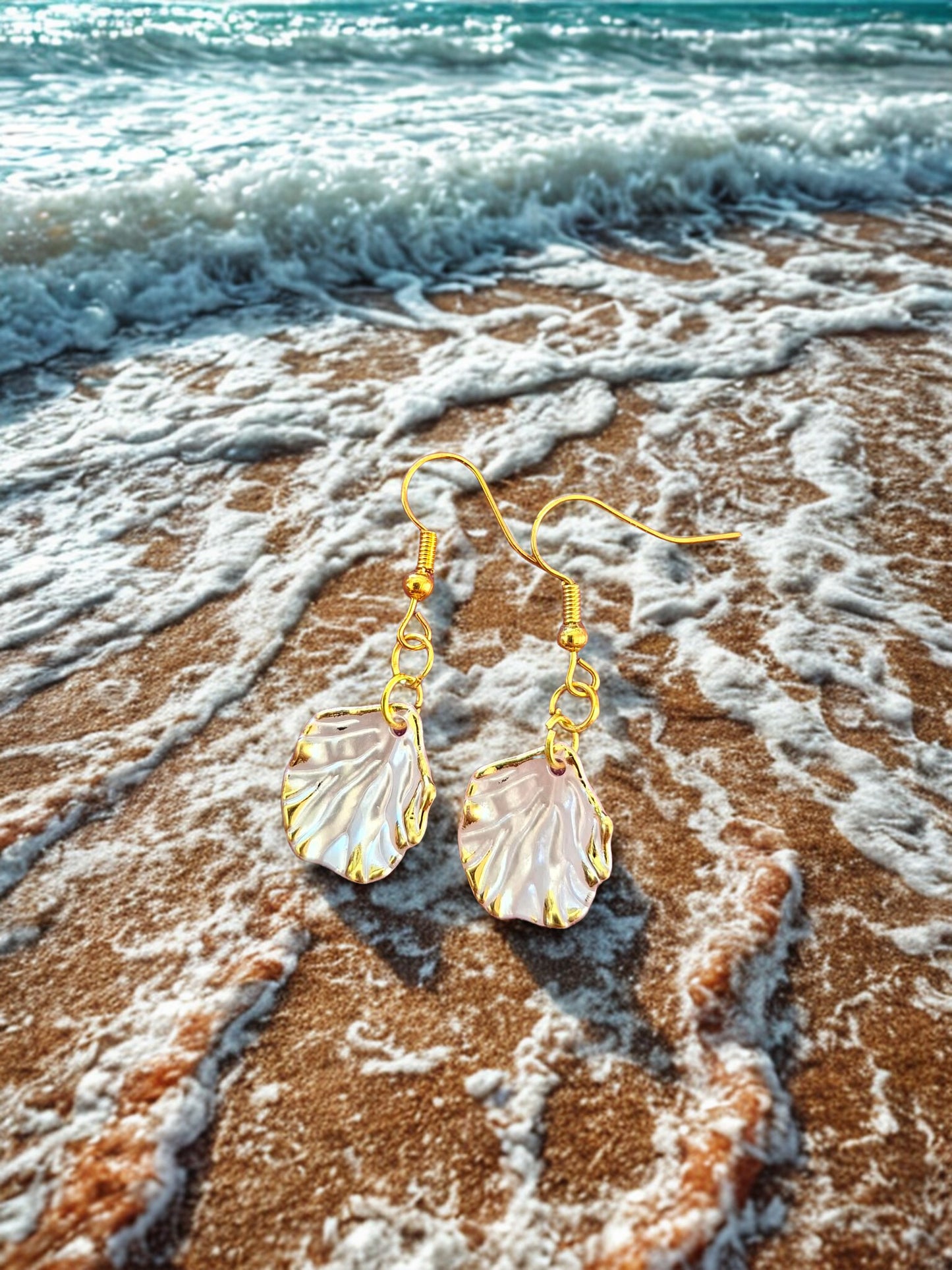 Gold edged shell shaped earrings -  11 colours to choose from