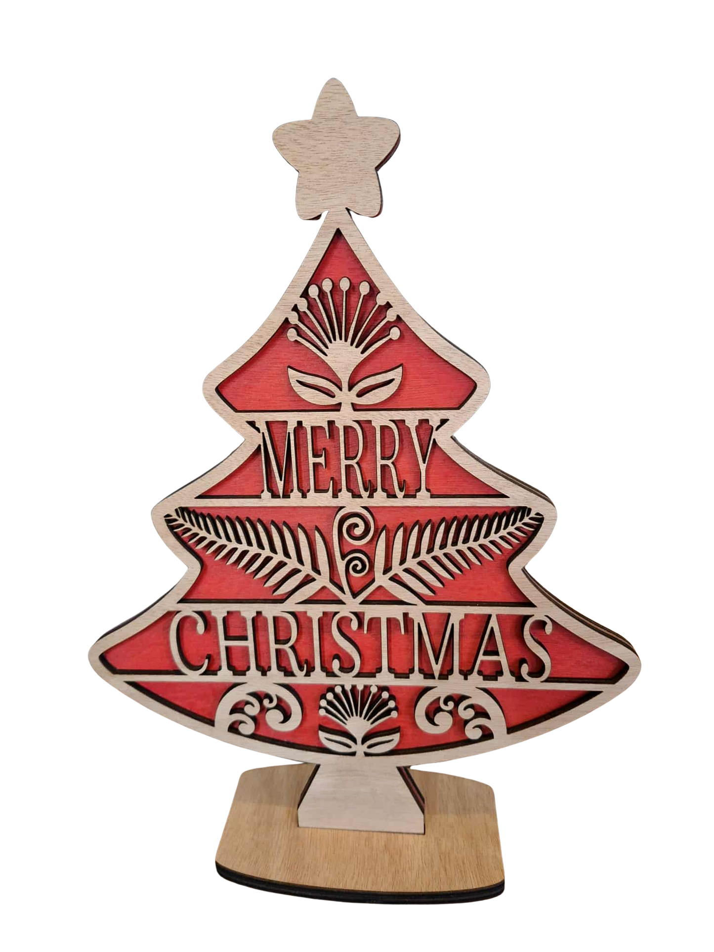 Double sided 30 cm table top tree - Merry Christmas/Meri Kirihimete