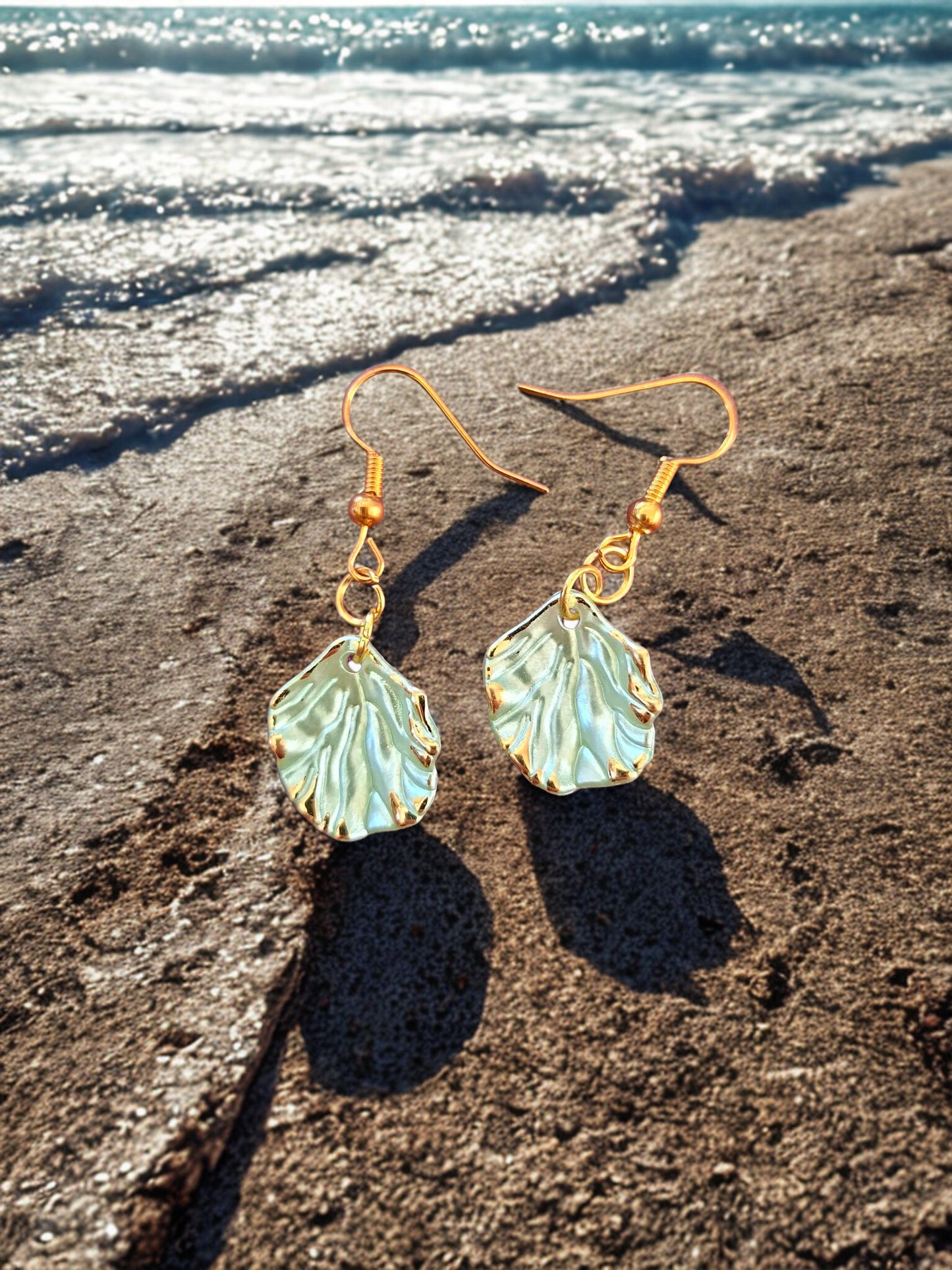 Gold edged shell shaped earrings -  11 colours to choose from