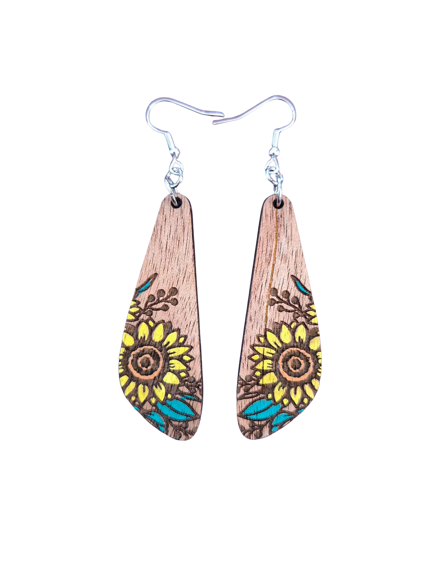 Wooden hand painted sunflower earrings - 4 shapes to choose from