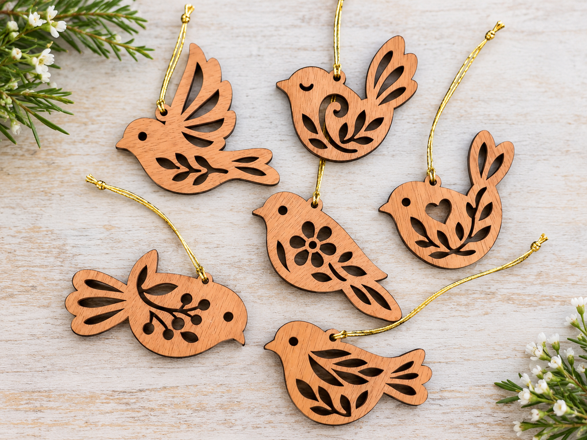 Nordic Folk Bird Decorations – Set of Six (6) Made in NZ