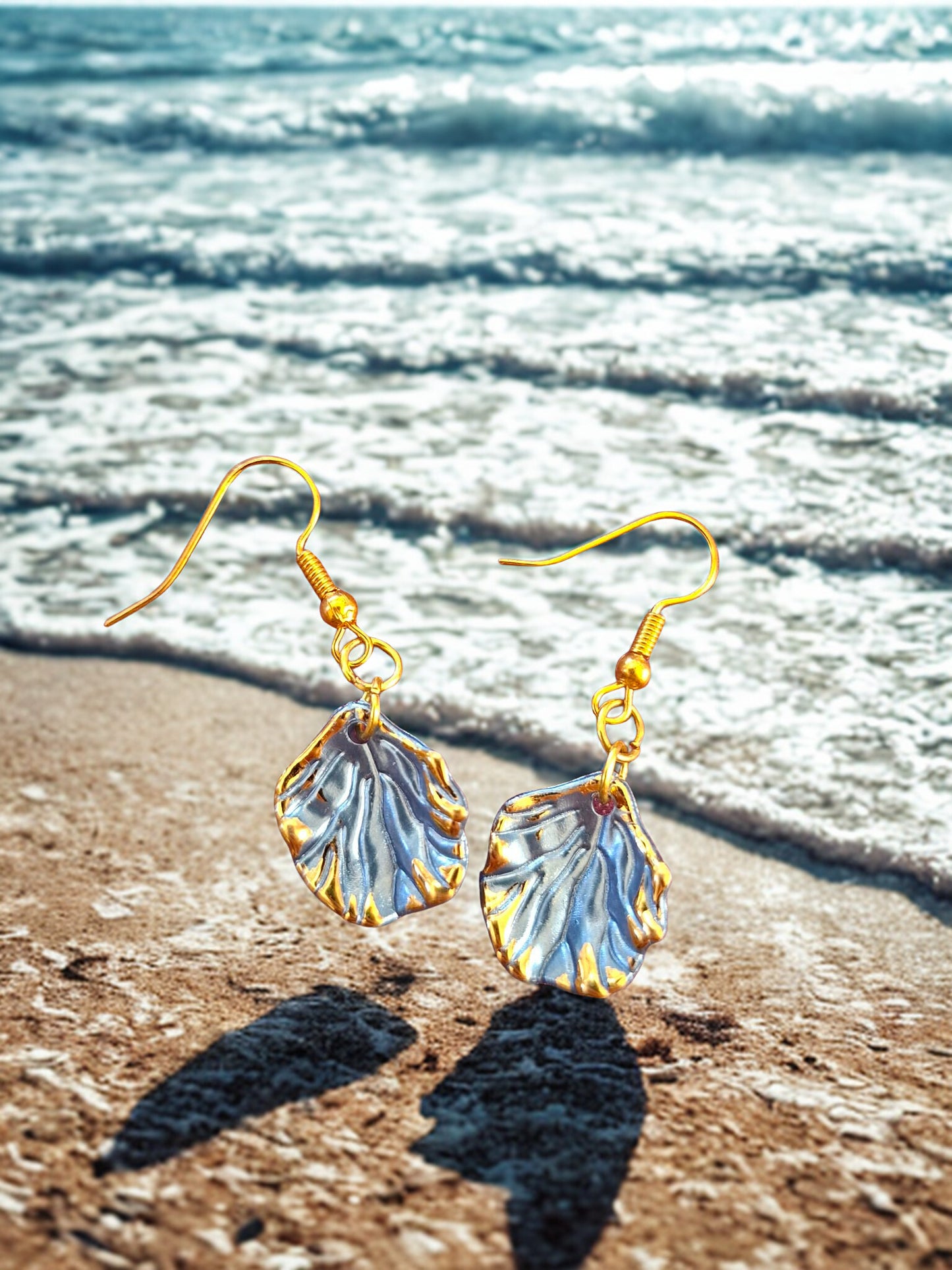 Gold edged shell shaped earrings -  11 colours to choose from