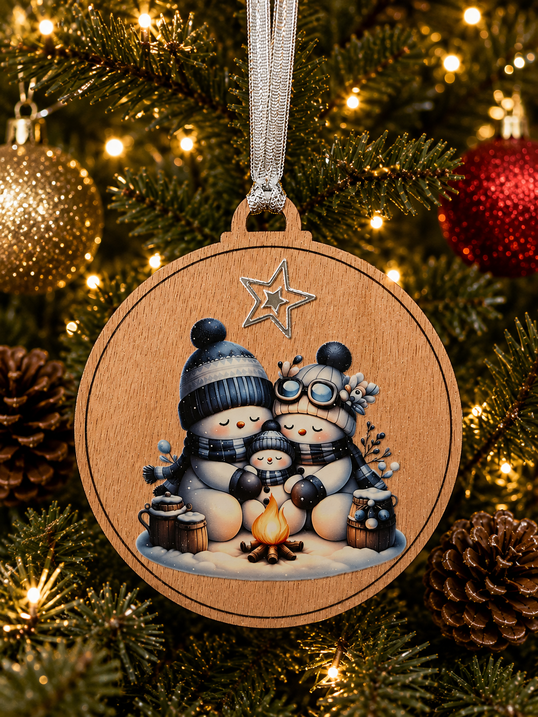 Blue Snowman Family Decoration