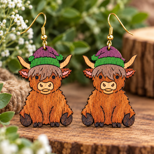 Highland Cow Wooden Earrings-Hand  Made in NZ
