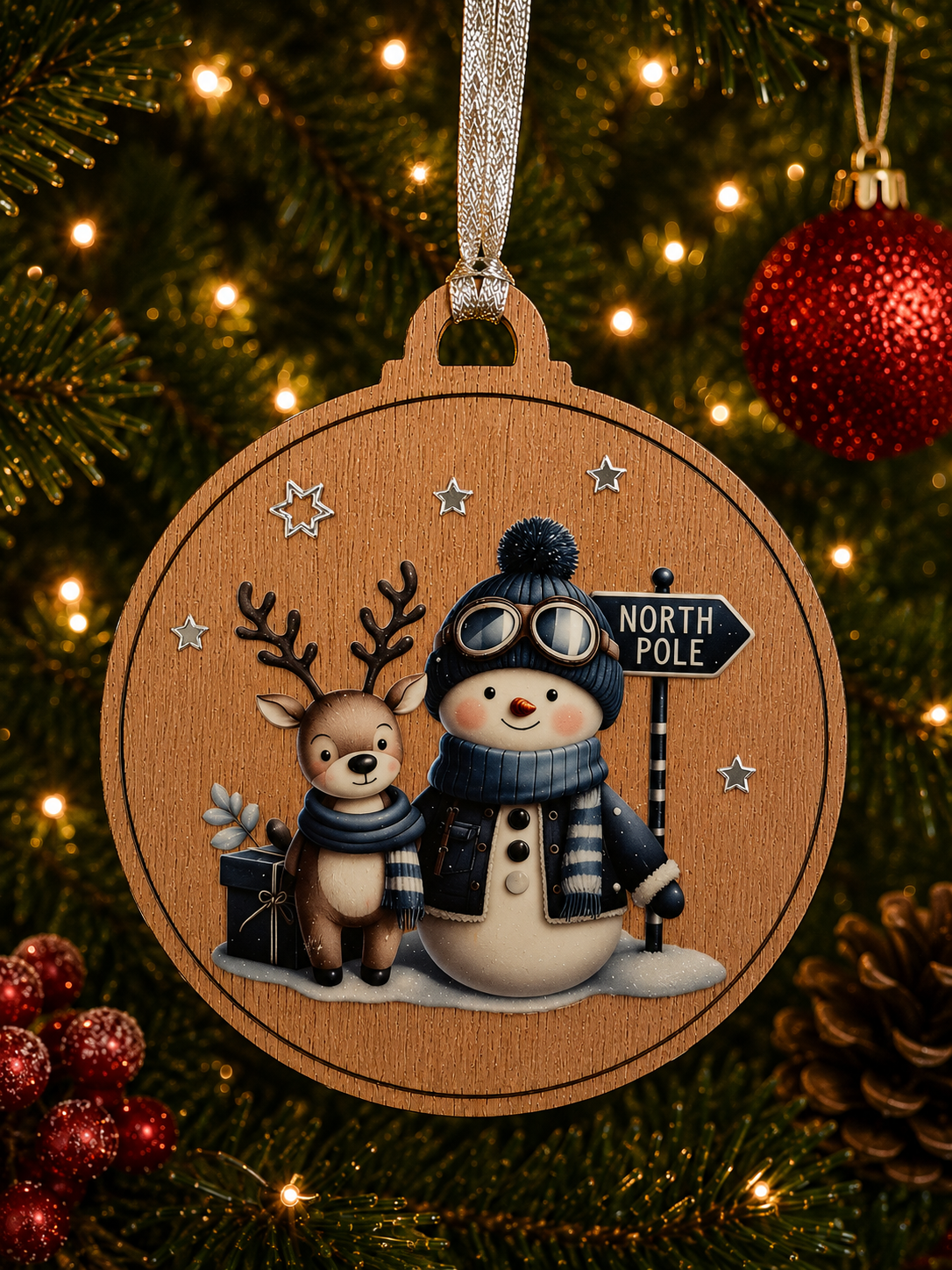 Blue Snowman To the Northpole with his Reindeer Decoration