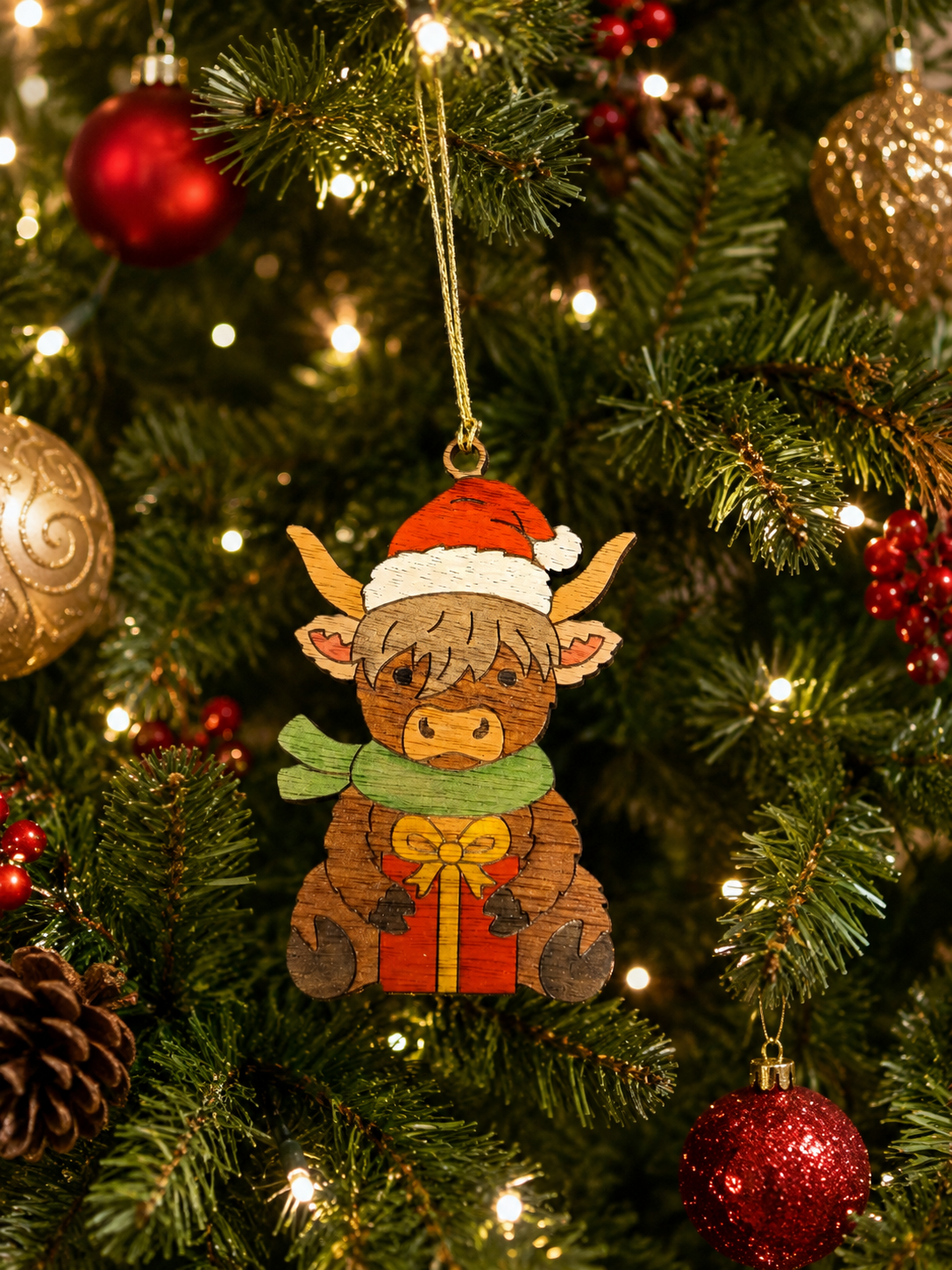Highland cow - set of five hanging decorations
