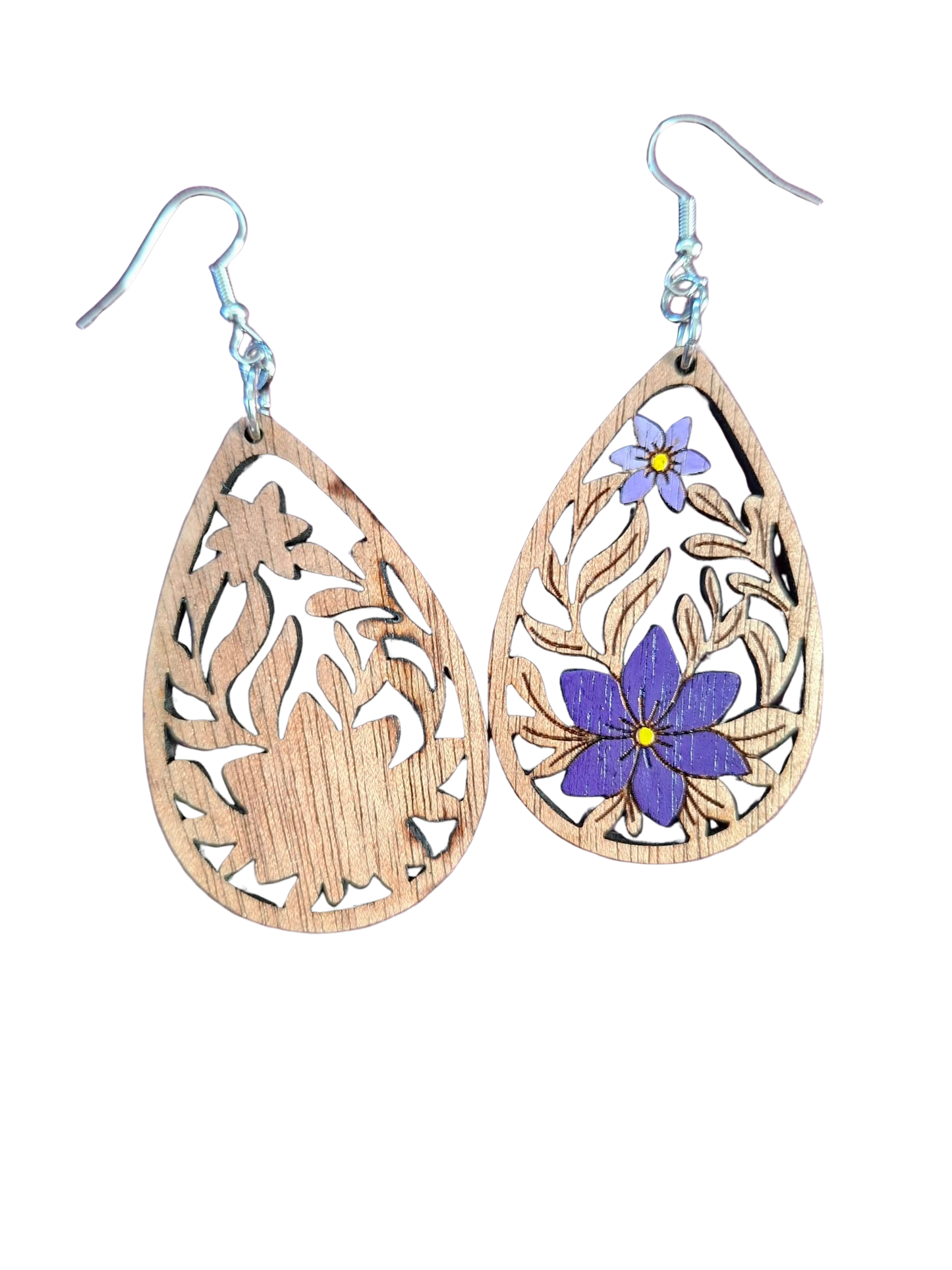 Wooden hand painted flower earrings