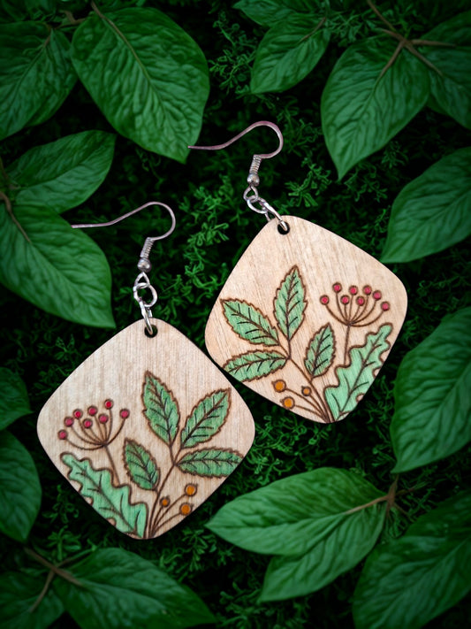 Hand painted wooden earrings
