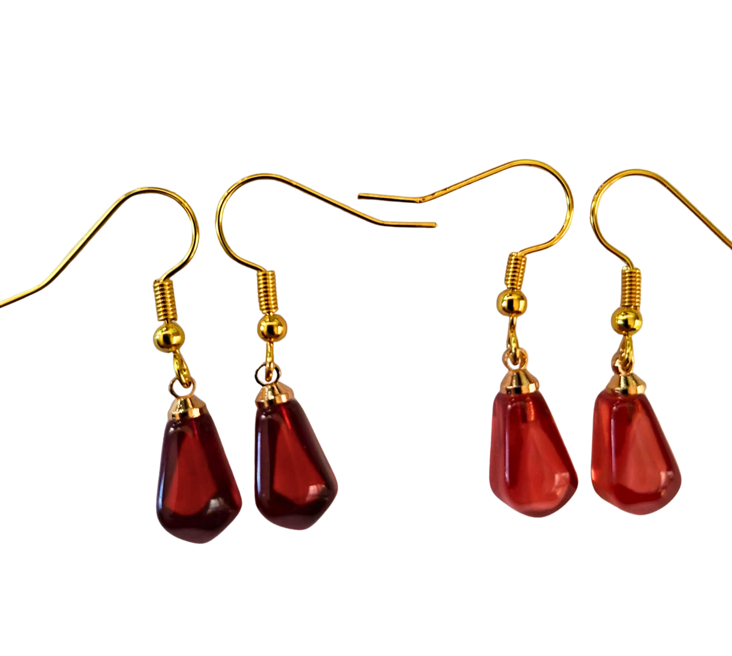 Resin faceted tear drop earrings - blood red or pink red